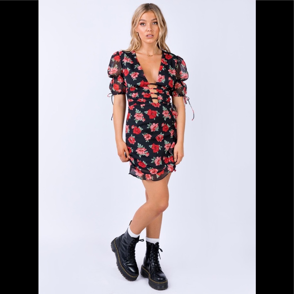 Lioness Madison Plunge mini dress in floral